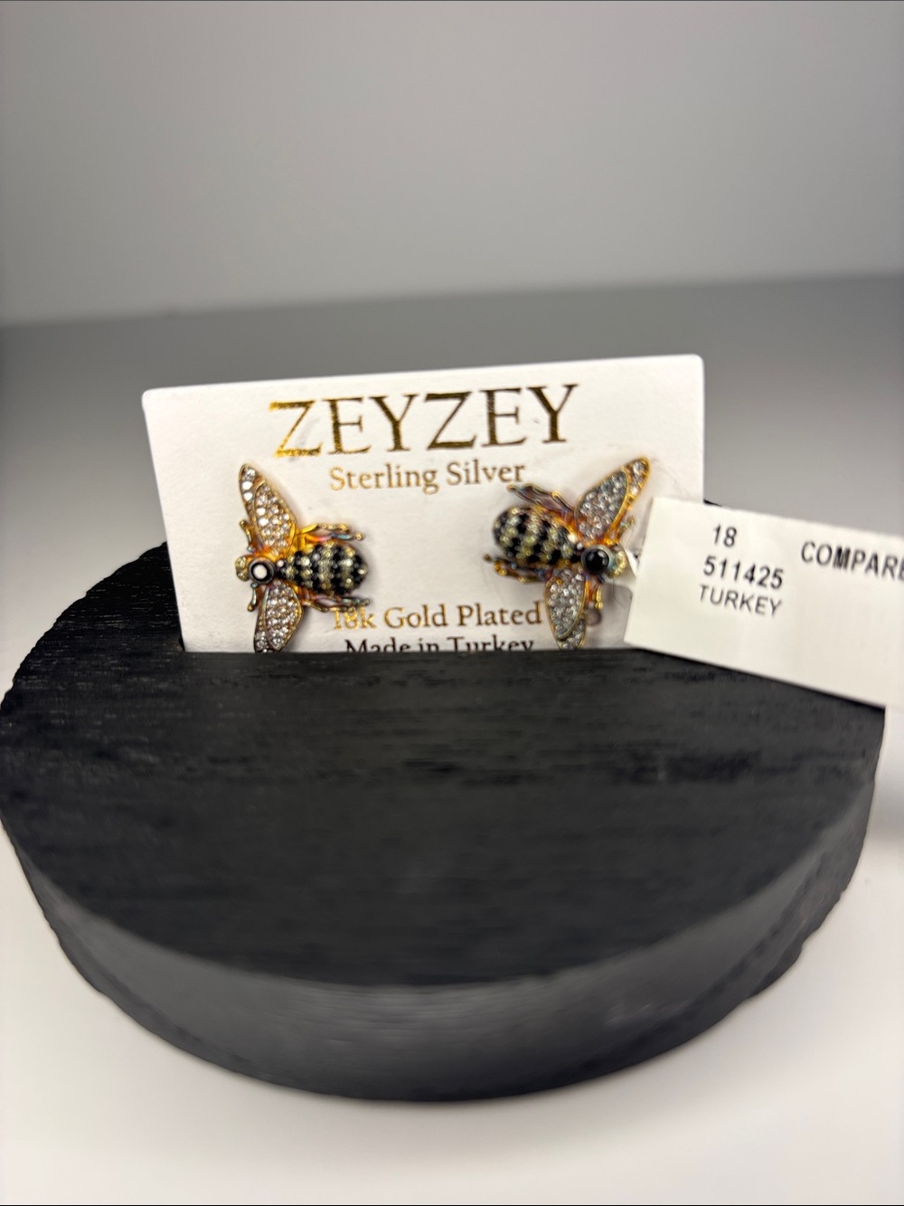 Zeyzey Gold-Plated Bee Stud Earrings with Black Enamel